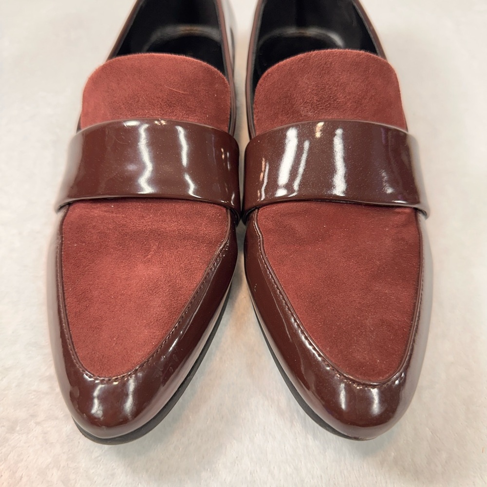 Marc Fisher Suede Patent Leather Slip-On Loafers Women's 8.5 Cherry Burgundy